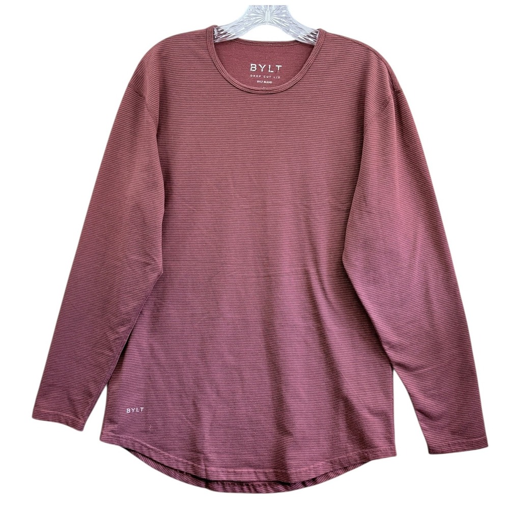 BYLT Men's Drop Cut Long Sleeve‎ Shirt Top Stripped Athleisure  Medium